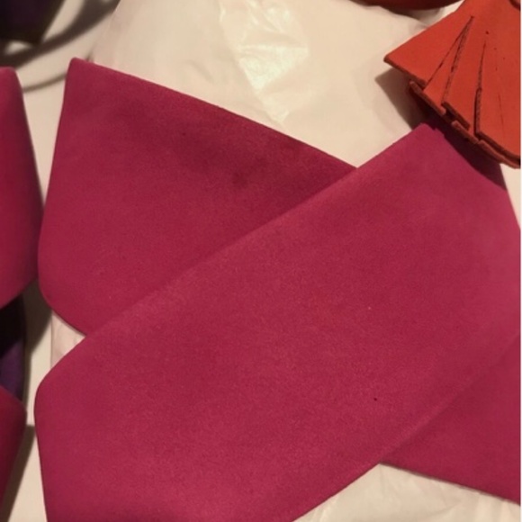 New- Brian Atwood Astor Retro Colorblock Lace Up Sandals Pink Suede Heels Size 6 - Picture 6 of 9